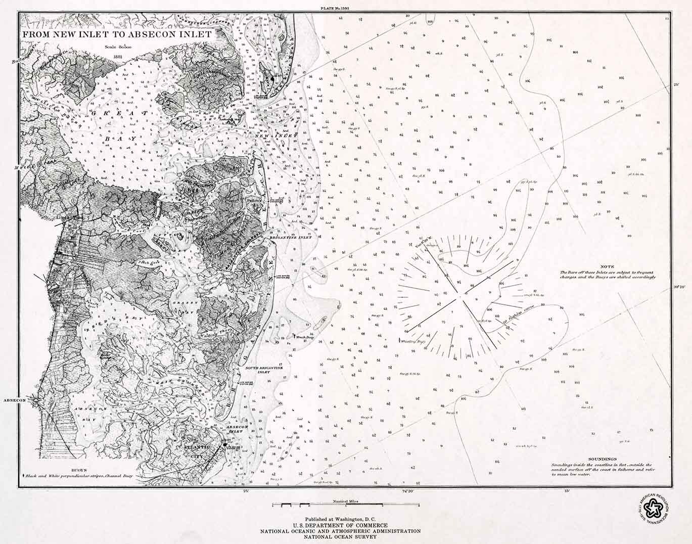 1976 Nautical Map of New Inlet to Absecon Inlet New Jersey - Etsy