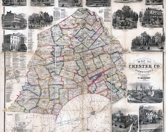 1860 Map of Chester County Pennsylvania Landowner Names