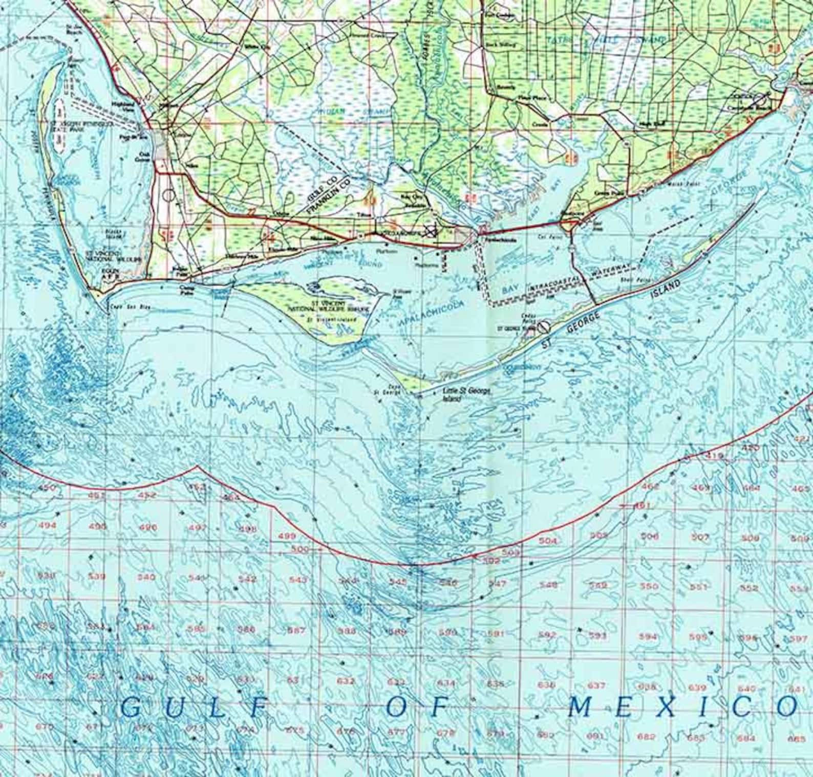 1988 Topo Map of Apalachicola Florida Quadrangle Etsy