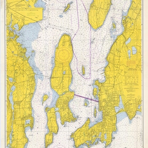1966 Mappa nautica del porto di Newport Narragansett Bay Rhode Island