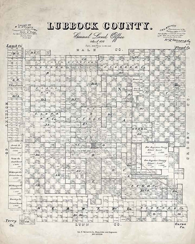 1892 Farm Line Map of Lubbock County Texas Etsy