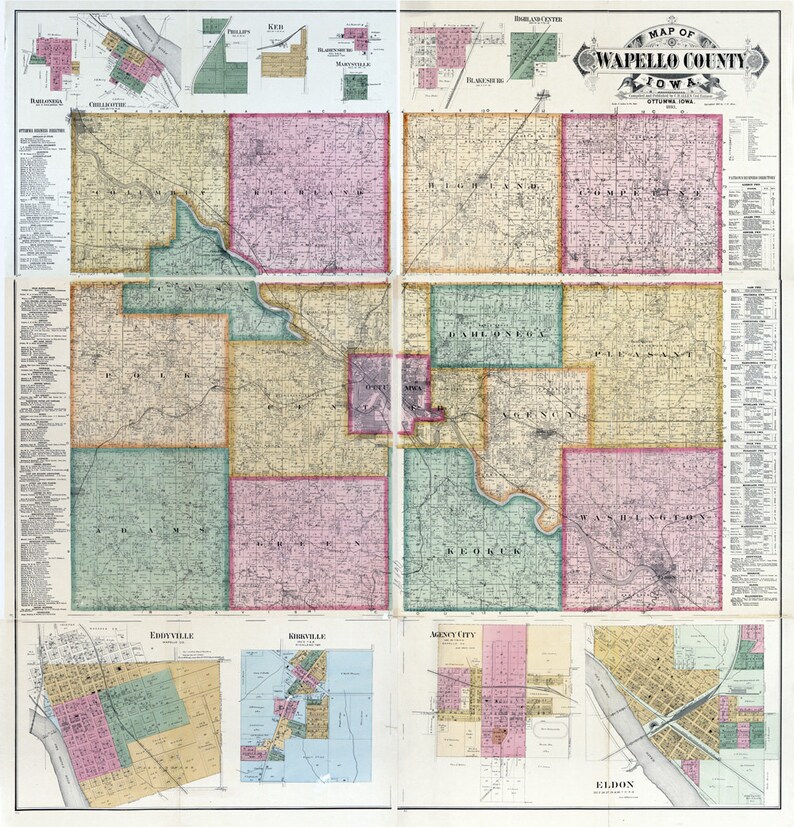 1893 Map of Wapello County Iowa Eldon Etsy
