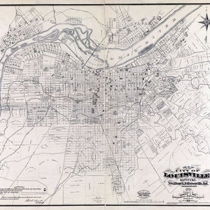 1873 Map of Louisville Kentucky New Albany & Jeffersonville