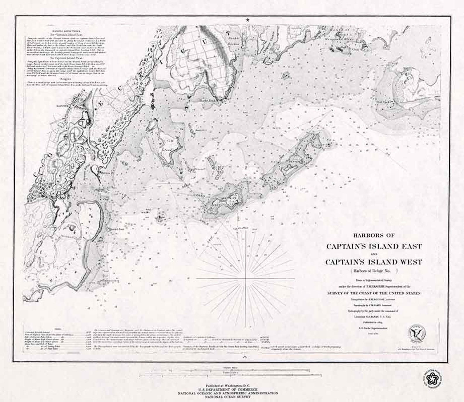 1849 Nautical Map of Captains Island East and West Connecticut - Etsy