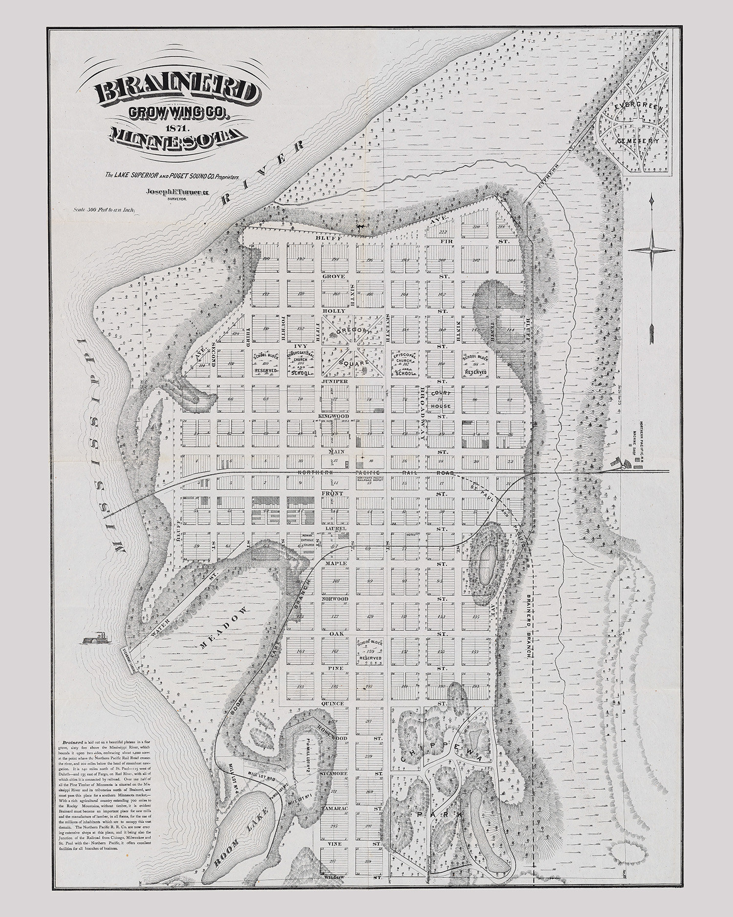 1871 Town Map of Brainerd Crow Wing County Minnesota