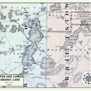 1876 Map of Upper and Lower Saranac Lake New York