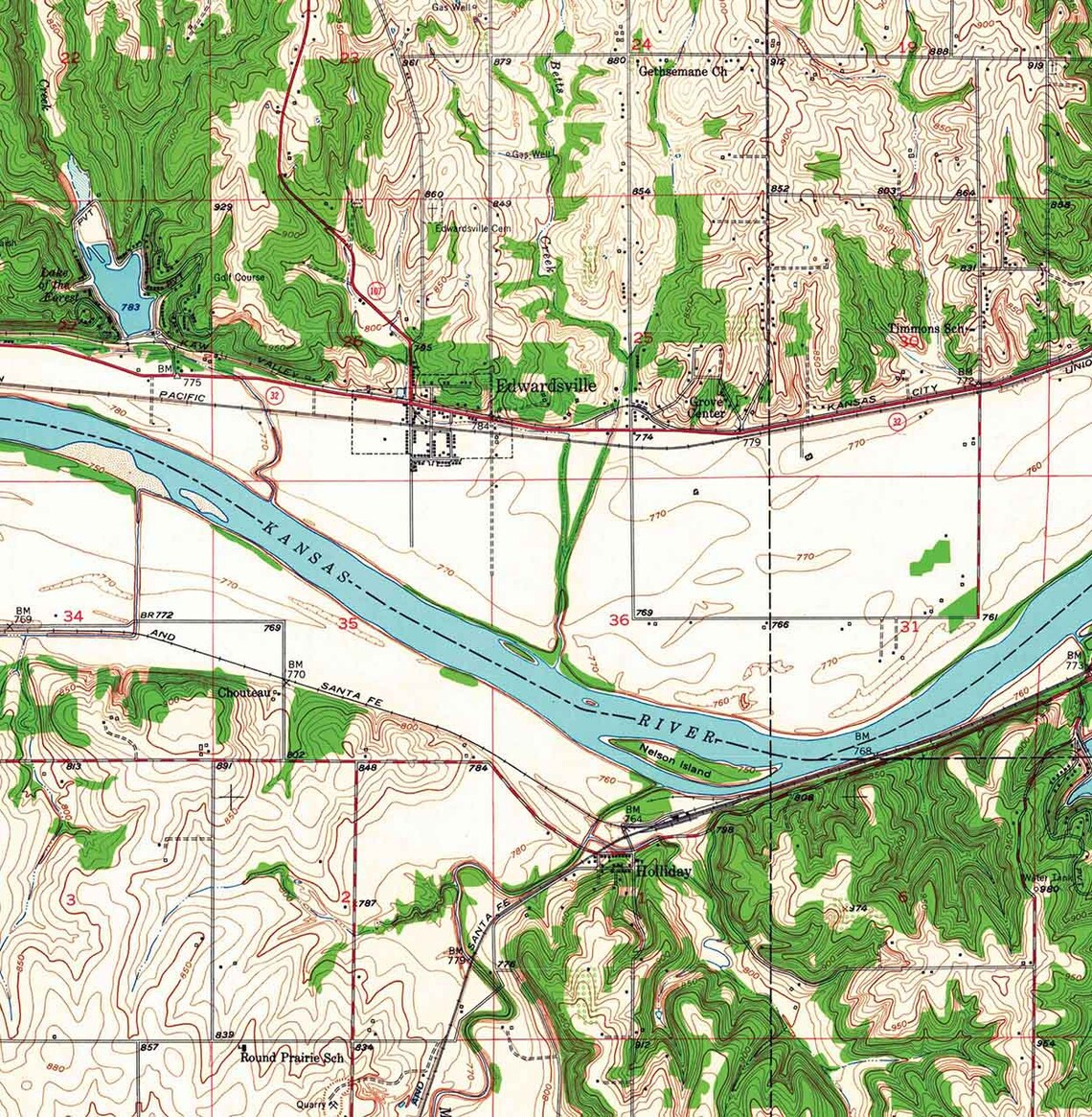 1950 Topo Map of Edwardsville Kansas Kansas River Etsy