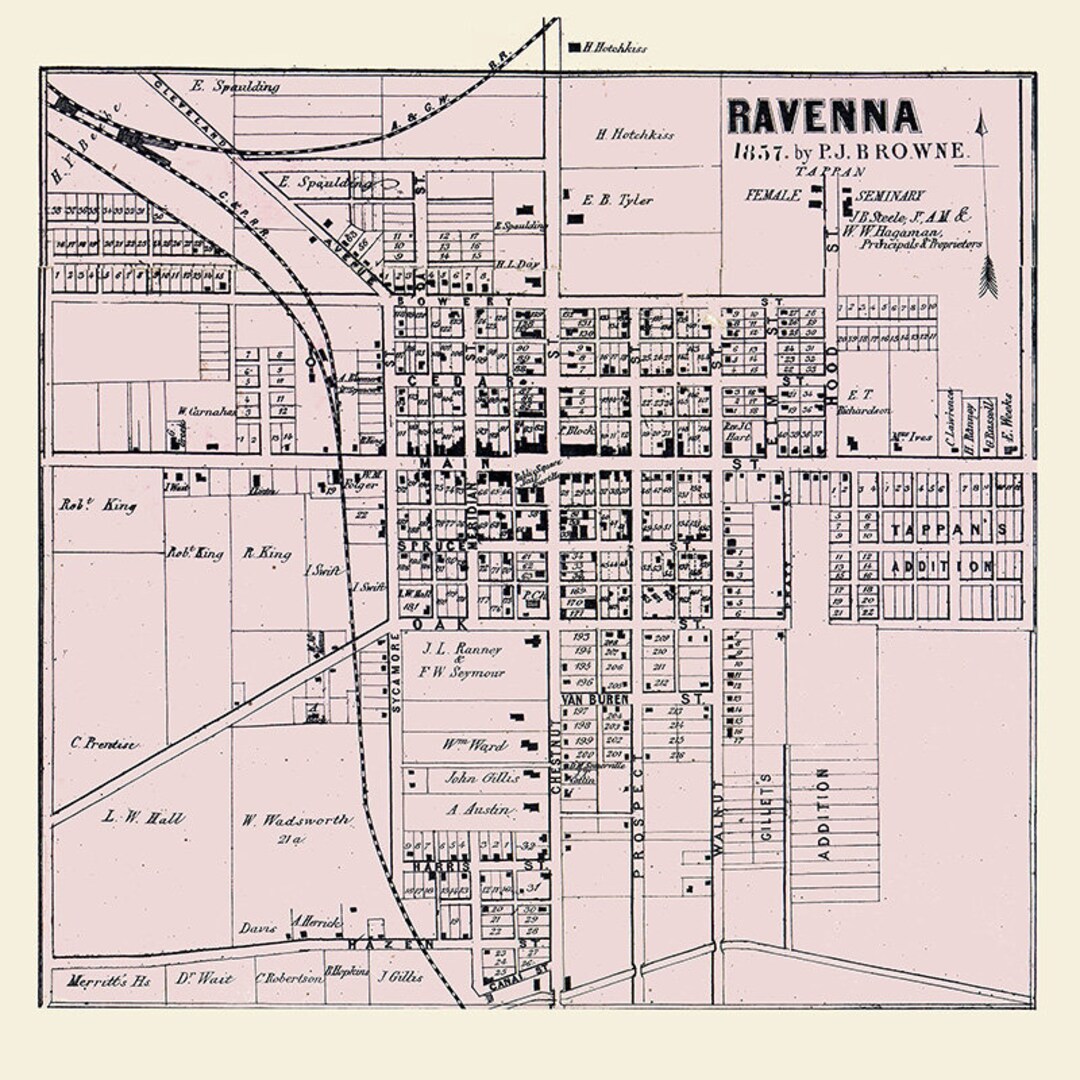 1857 Town Map of Ravenna Portage County Ohio Etsy