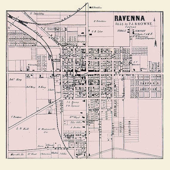 1857 Town Map of Ravenna Portage County Ohio Etsy Australia
