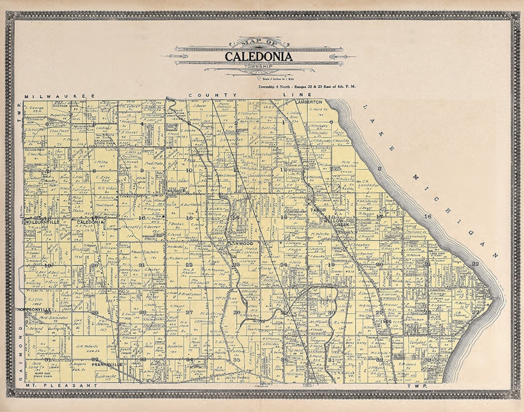1908 Map of Caledonia Township Racine County Wisconsin Etsy