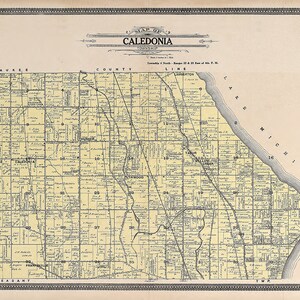 1908 Mapa del municipio de Caledonia, condado de Racine, Wisconsin