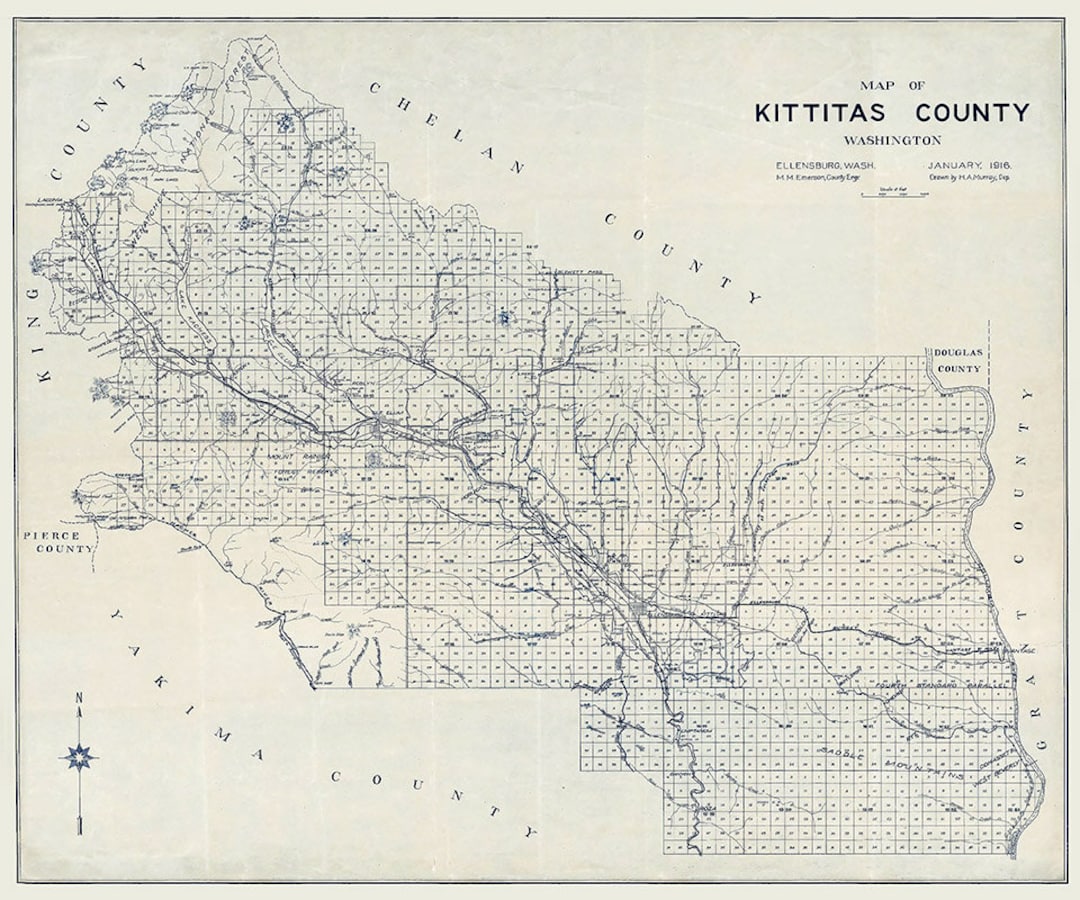 1916 Map of Kittitas County Washington Etsy