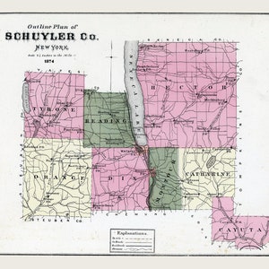 1874, carte du comté de Schuyler, New York