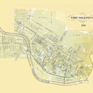 Mapa de 1860 de Youngstown Mahoning County Ohio