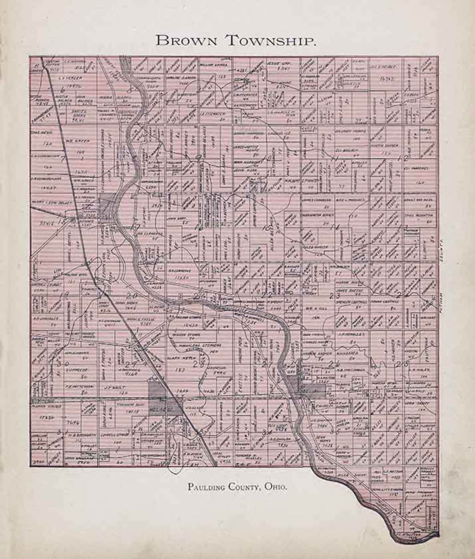 1905 Map of Brown Township Paulding County Ohio Etsy