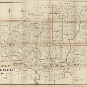 1865-Karte der Ölregion von Pa Venango Warren Crawford County