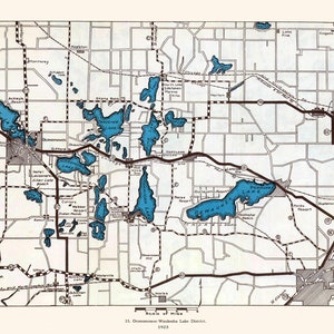 Kaart uit 1923 van Oconomowoc Waukesha Lake District, Wisconsin