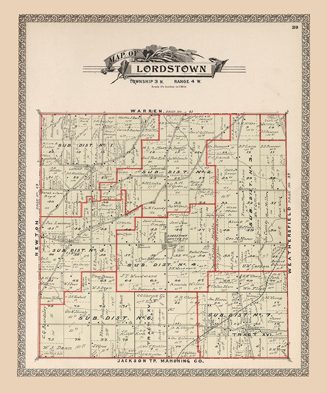 1899 Map of Lordstown Township Trumbull County Ohio Etsy