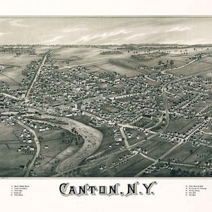 1885 Panorama-Karte von Canton New York
