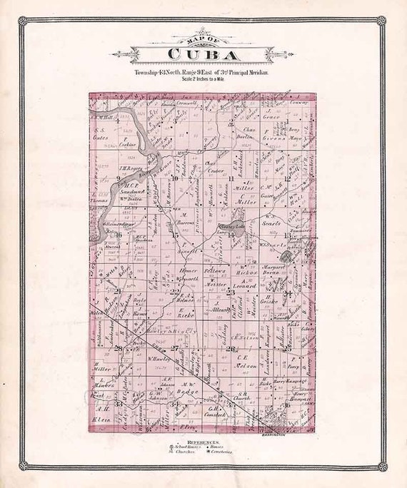 Lake County Il Township Map 1885 Map Of Cuba Township Lake County Illinois | Etsy Ireland