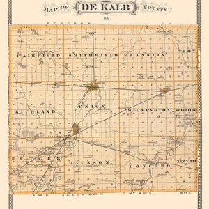 1876 Map of De Kalb County Indiana
