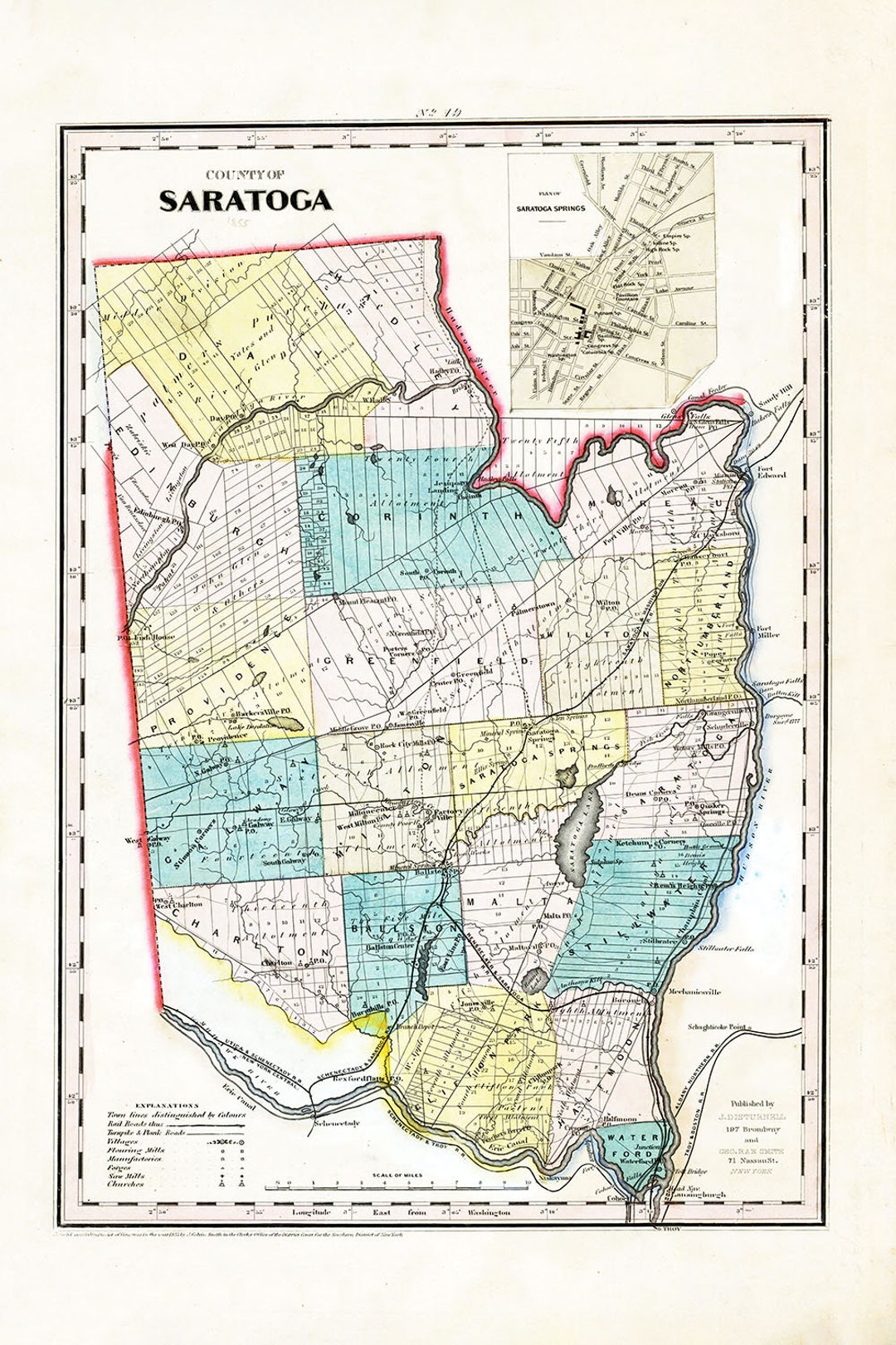 1855 Map of Saratoga County New York Etsy