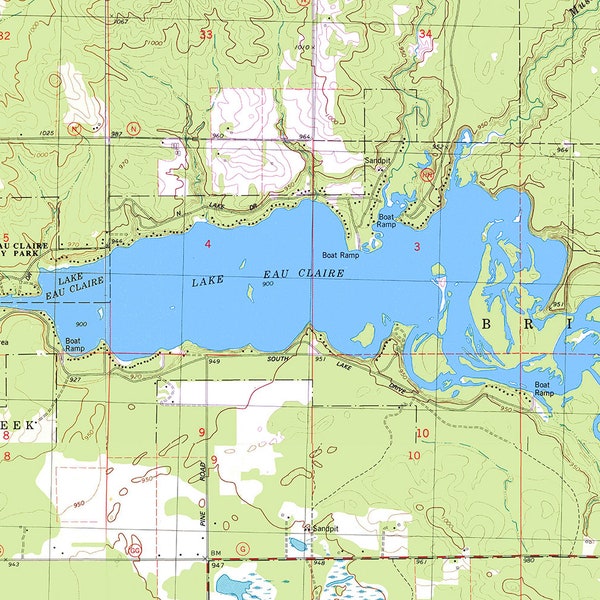 Eau Claire Lake Map Etsy