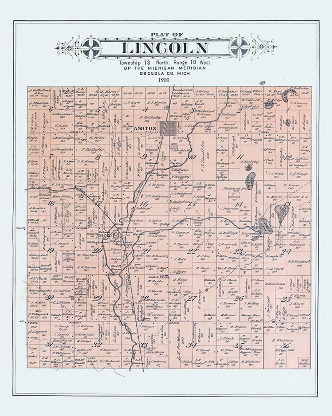 1900 Map of Lincoln Township Osceola County Michigan Etsy