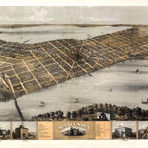 1867 Panorama-Karte von Madison Wisconsin
