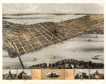 1867 Panoramic Map of Madison Wisconsin