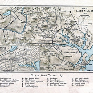 1692 Village Map of Salem Massachusetts Witch Trials