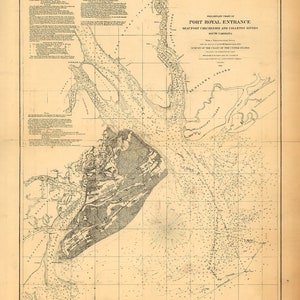 Carta náutica de 1862 de Port Royal Carolina del Sur Hilton Head Island