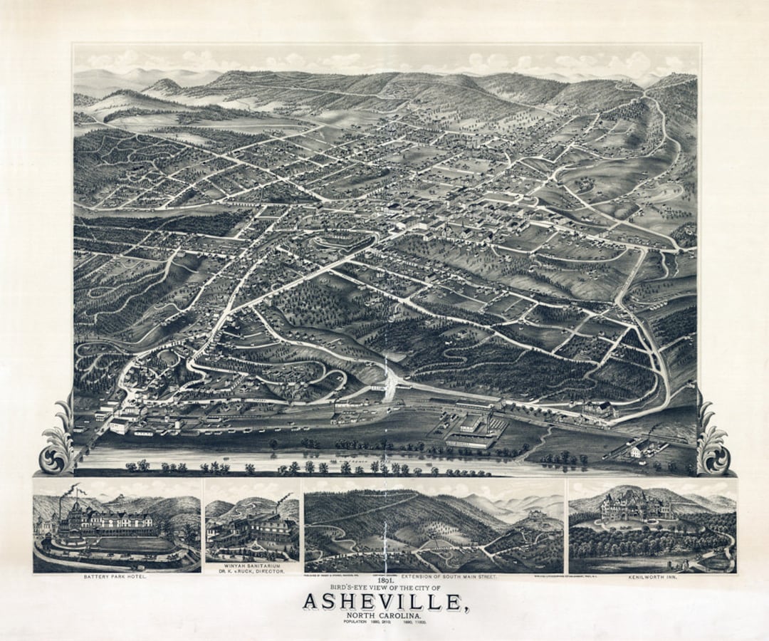 1891 Panoramic Map of Asheville North Carolina - Etsy