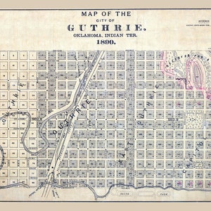 Carte de la ville de Guthrie Logan, Oklahoma, 1890