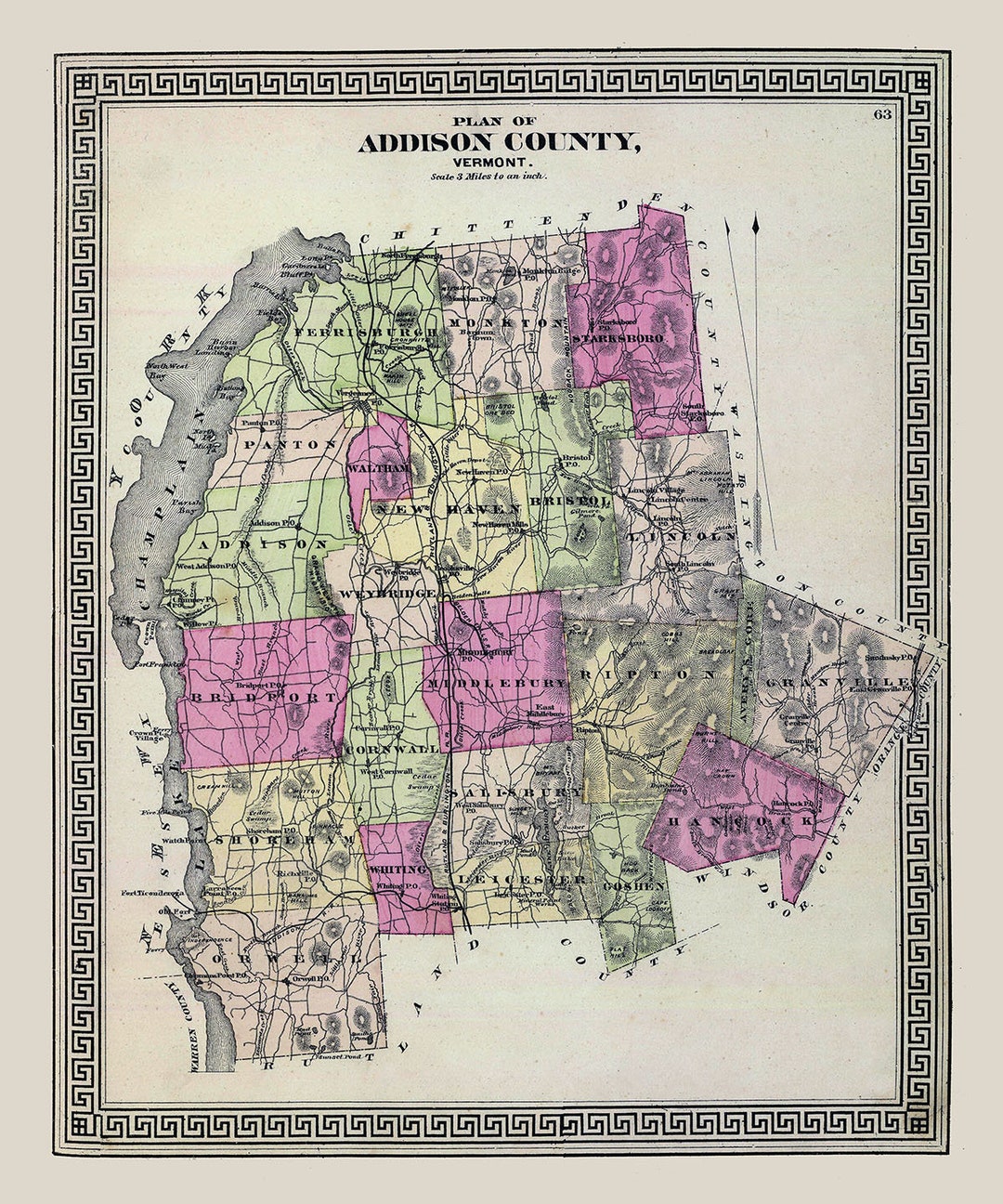 1876 Map of Addison County Vermont Etsy