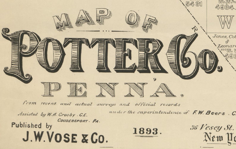 1893 Farm Line Map of Potter County Pa From Actual Surveys Etsy
