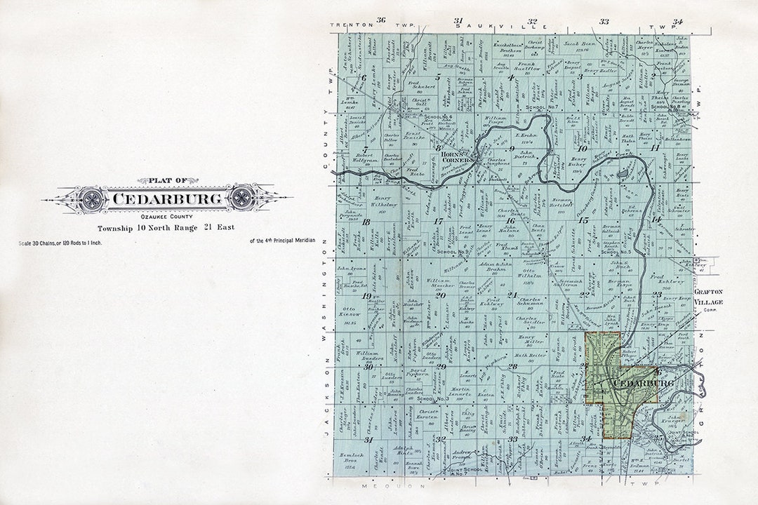 1915 Map of Cedarburg Township Ozaukee County Wisconsin Etsy