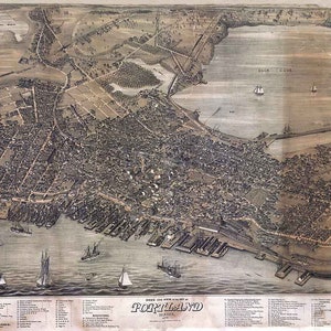 1876 Panorama-Karte von Portland Maine