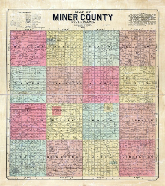 1898 Map of Miner County South Dakota Etsy
