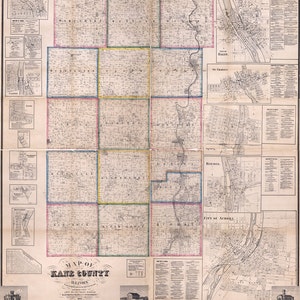 1860 Farm Line, carte du comté de Kane, Illinois, Aurora