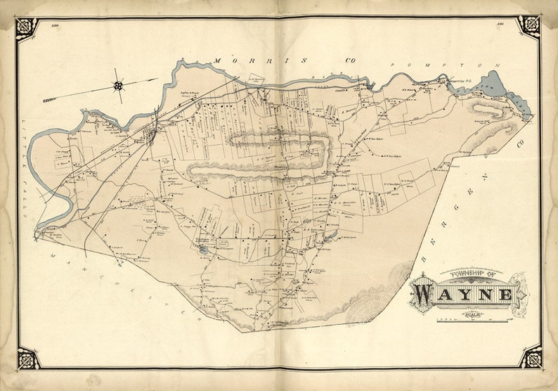 1877 Mapa de Wayne Township Passaic County New Jersey Etsy