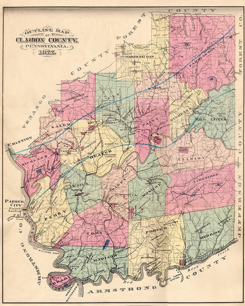 1877 Map of Clarion County Pennsylvania