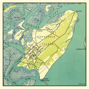 1945-Karte von Daufuskie Island South Carolina