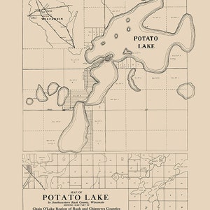 Carte de Potato Lake, comté de Rusk, Wisconsin, 1910