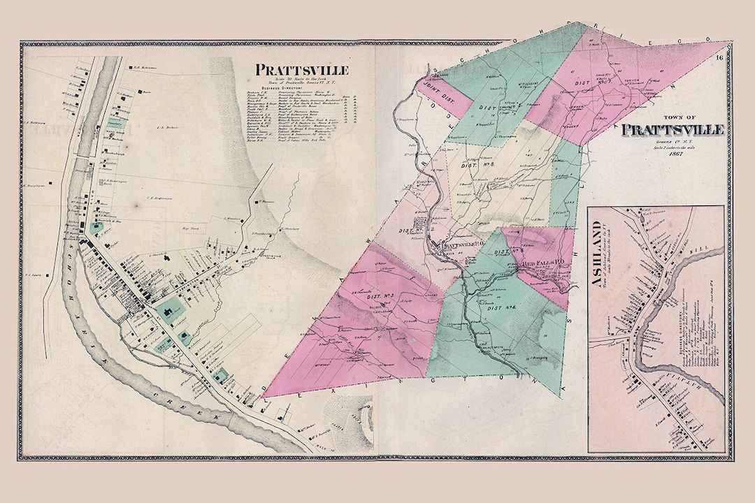 1867 Town Map of Prattsville Greene County New York Etsy