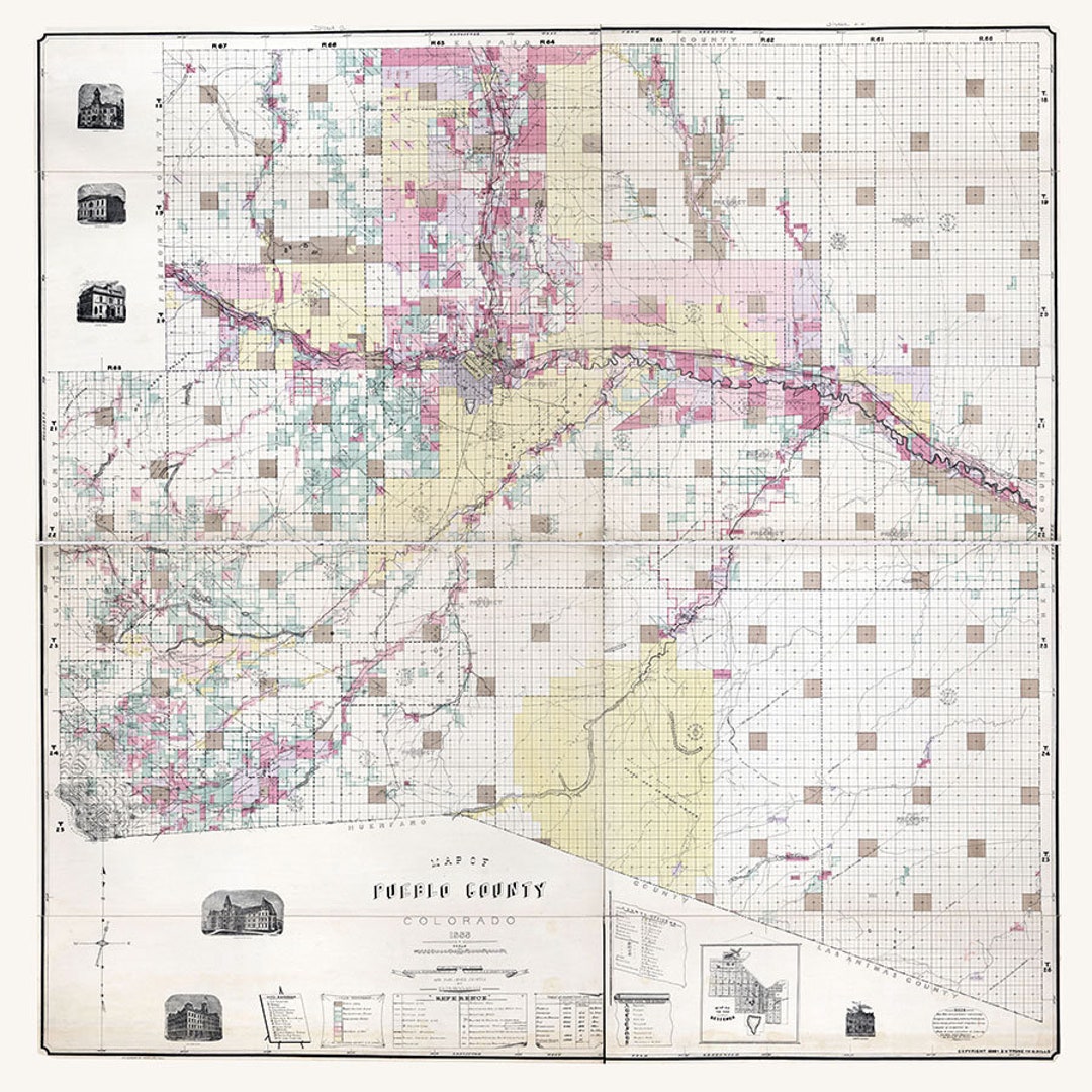 1888 Farm Line Map of Pueblo County Colorado Genealogy
