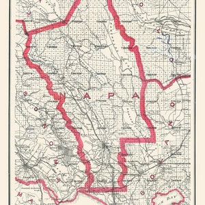 Kaart uit 1914 van Napa County, Californië