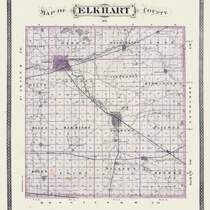 1876, carte du comté d'Elkhart, Indiana