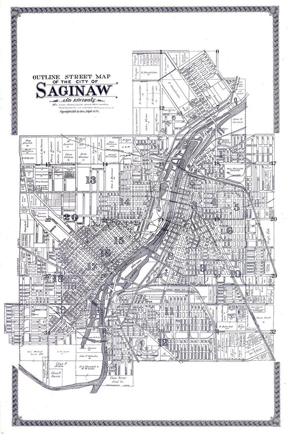 1916 Town Map of Saginaw Michigan Etsy