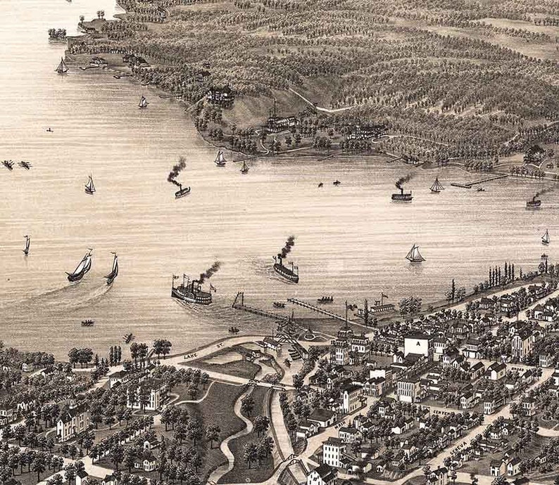 1882 Panoramic Map of Lake Geneva Walworth Wisconsin Etsy